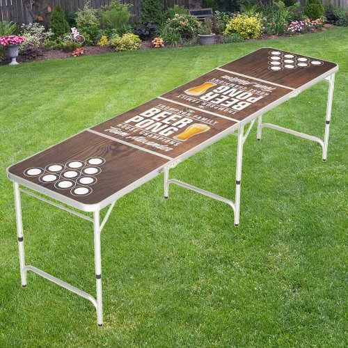 Dark Walnut Brew Battle Champions with Team Names Beer Pong Table