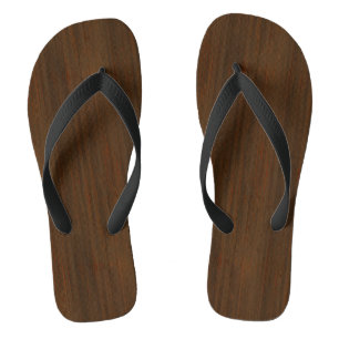 Dark Walnut Brown Bamboo Wood Grain Look Flip Flops