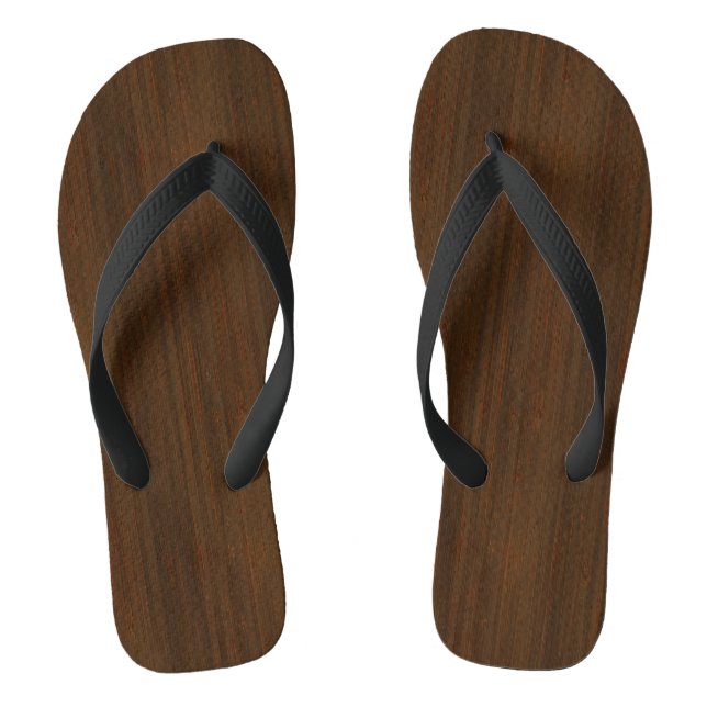 Dark Walnut Brown Bamboo Wood Grain Look Flip Flops (Footbed)