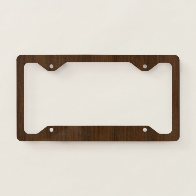 Dark Walnut Brown Bamboo Wood Grain Look License Plate Frame (Front)