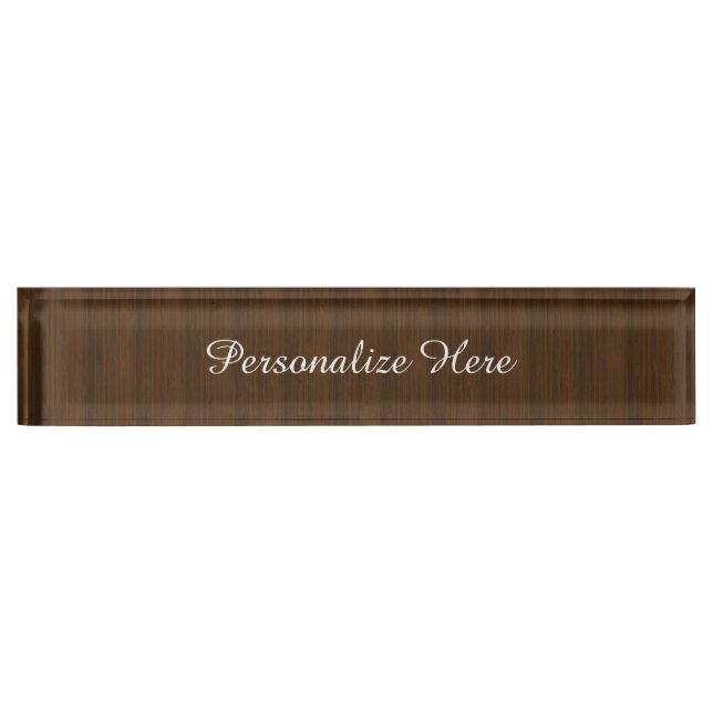 Dark Walnut Brown Bamboo Wood Grain Look Name Plate (Front)