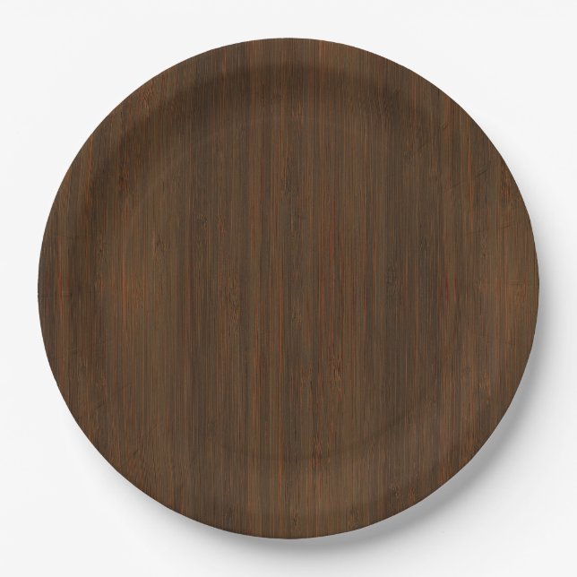 Dark Walnut Brown Bamboo Wood Grain Look Paper Plates (Front)