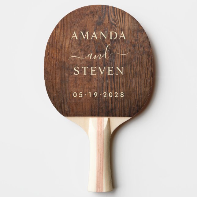 Dark Walnut Wood Couple Names with Wedding Ping Pong Paddle (Back)