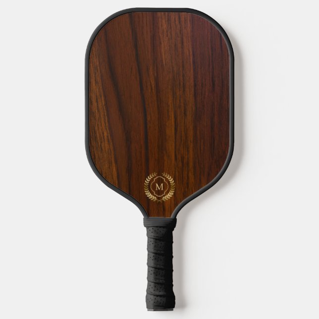 Dark Walnut Wood GoldLaurel Wreath Pickleball Paddle (Front)