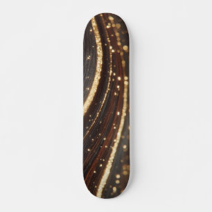 Dark Walnut Wood Grain with Sparkling Gold Rivers Skateboard