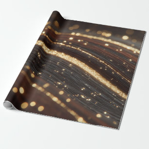 Dark Walnut Wood Grain with Sparkling Gold Rivers Wrapping Paper