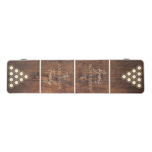 Dark Walnut Wood Hand Written Family Name Beer Pong Table