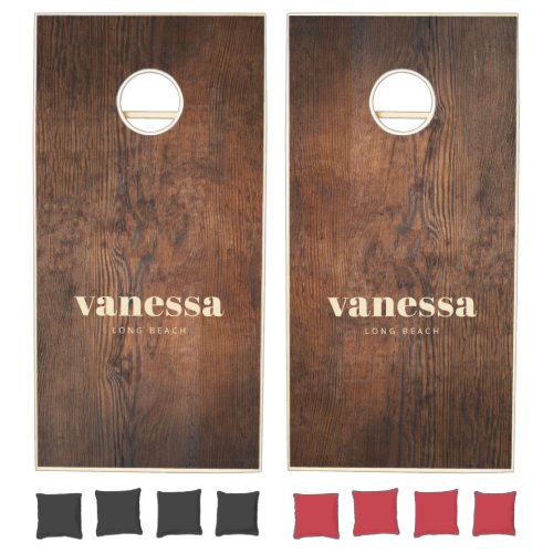 Dark Walnut Wood Minimal Modern Classic Name Cornhole Set
