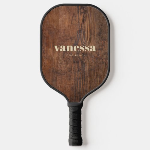 Dark Walnut Wood Minimal Modern Classic Name Pickleball Paddle