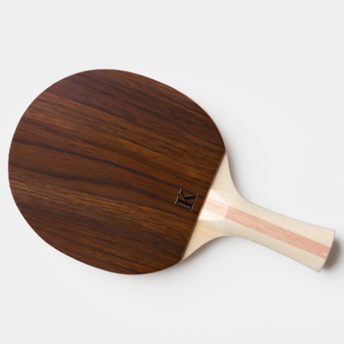 Dark Walnut Wood Minimalistic Monogram Ping Pong Paddle