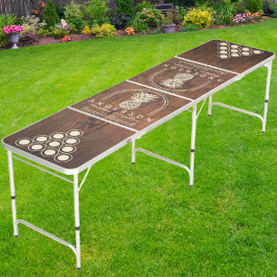 Dark Walnut Wood Pineapple Wedding Arch & Name Beer Pong Table