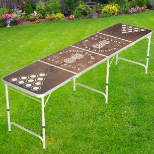 Dark Walnut Wood Tropical Pineapple Wedding Crest Beer Pong Table