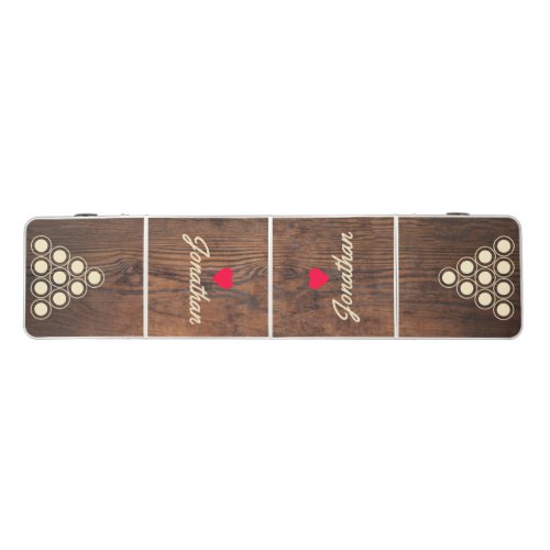 Dark Walnut Wood Vintage Heart Signature Beer Pong Table