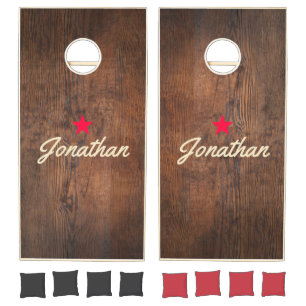 Dark Walnut Wood Vintage Star Signature Cornhole Set
