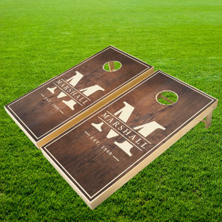 Dark Walnut Wood with Name & Initial Cornhole Set