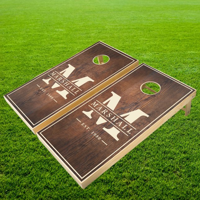 Dark Walnut Wood with Name & Initial Cornhole Set (Creator Uploaded)
