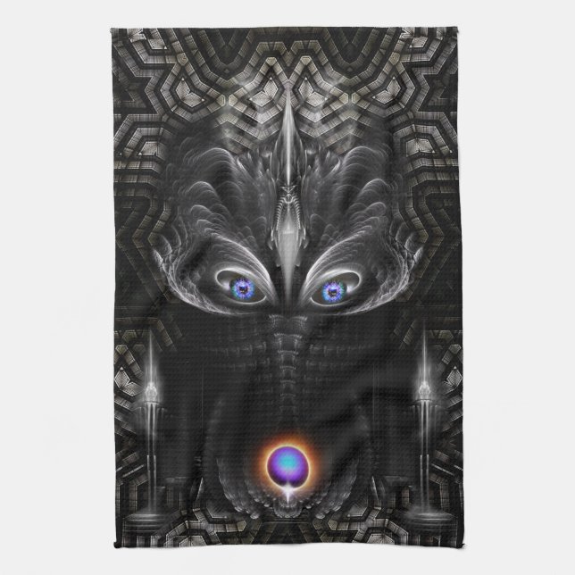 Dark Warrior Sculpture Fractal Art Kitchen Towel (Vertical)