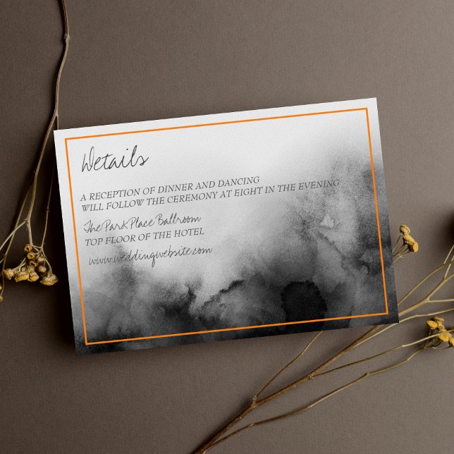 Dark Watercolor Black Halloween Orange Wedding Enclosure Card (Creator Uploaded)