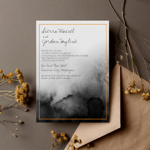 Dark Watercolor Black Halloween Orange Wedding Invitation