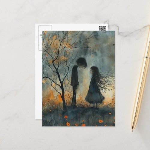 Dark Watercolor Couple in Love Postcard