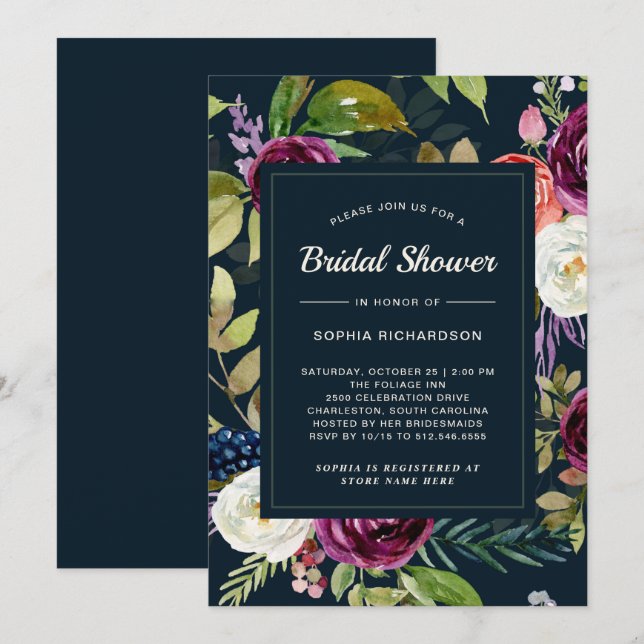 Dark Watercolor Floral Boho | Bridal Shower Invitation (Front/Back)