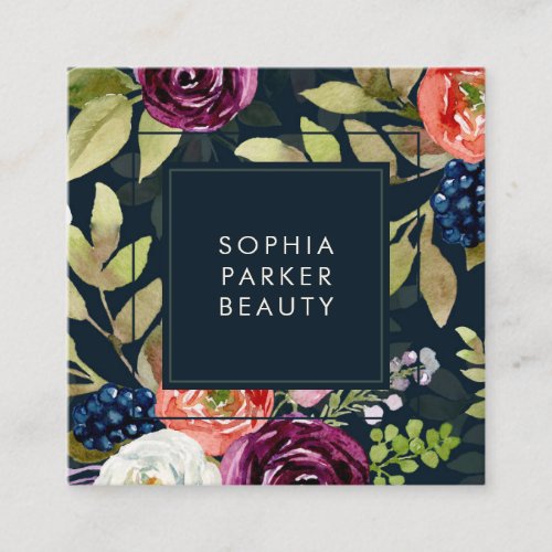 Dark Watercolor Floral Boho Pattern  Social Media Square Business Card