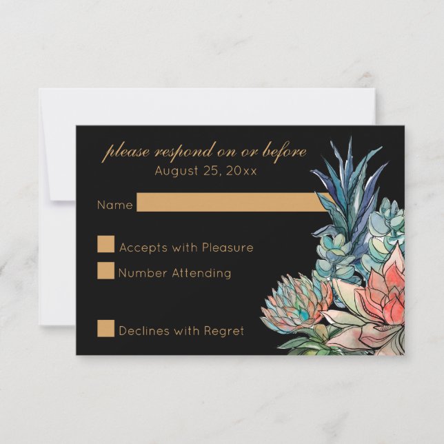 Dark Watercolor Succulent RSVP Card (Front)