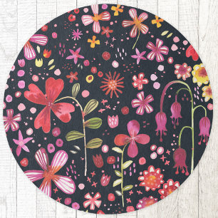 Dark Watercolor Wildflower Boho Flower Garden Rug