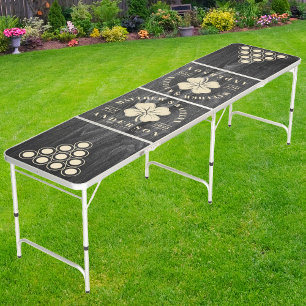 Dark Weathered Wood Irish Lucky Clover Wedding Beer Pong Table