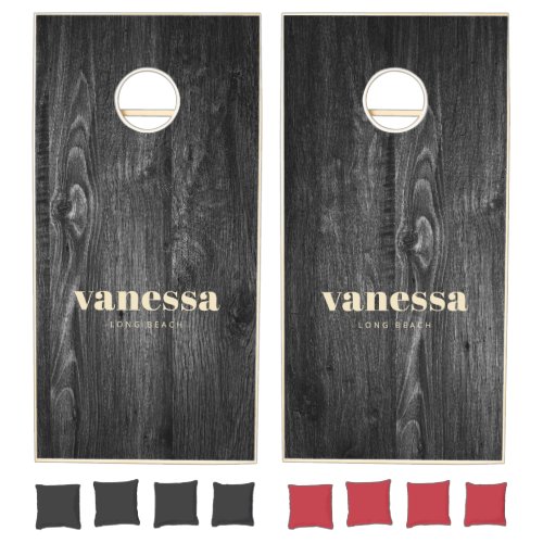 Dark Weathered Wood Minimal Modern Classic Name  Cornhole Set