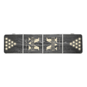 Dark Weathered Wood Monogram & Name Overlay Beer Pong Table