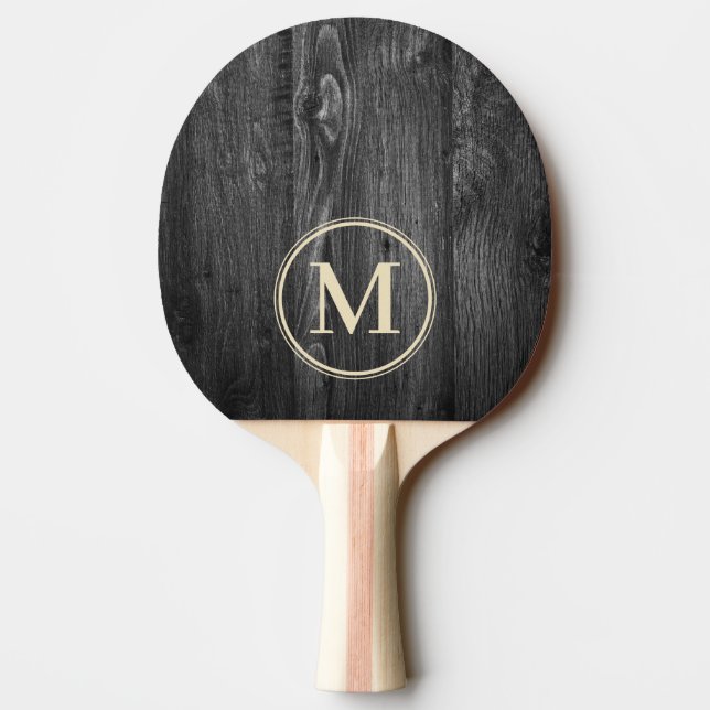 Dark Weathered Wood Monogram Ping Pong Paddle (Back)