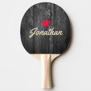 Dark Weathered Wood Vintage Heart Signature Ping Pong Paddle