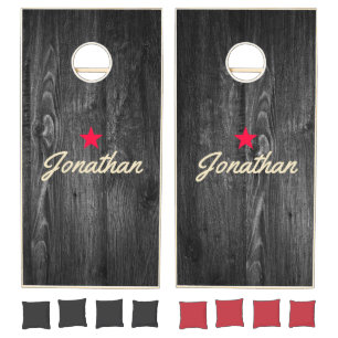Dark Weathered Wood Vintage Star Signature Cornhole Set