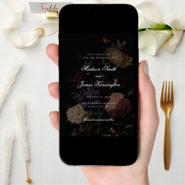 Dark Wedding Romantic Moody Flowers Painting Save The Date (Front Digital)