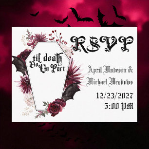 Dark Wedding Spider Web Coffin Gothic Wedding RSVP Invitation Postcard