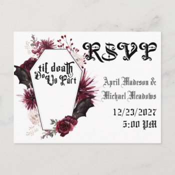 Dark Wedding Spider Web Coffin Gothic Wedding Rsvp Invitation Postcard by My_Wedding_Bliss at Zazzle