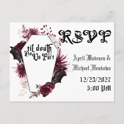 Dark Wedding Spider Web Coffin Gothic Wedding RSVP Invitation Postcard