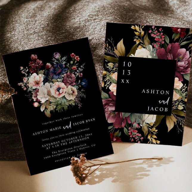 Dark Wedding Stationery Floral Wedding Invitations (Creator Uploaded)