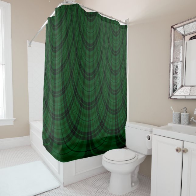 Dark Welsh Plaid-polarized Shower Curtain (In Situ)