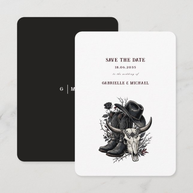 Dark Western Cowboy Gothic Simple Save The Date (Front/Back)