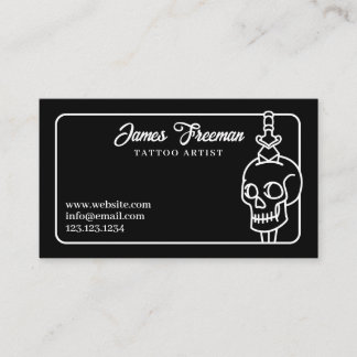 Dark White and Black Skull Knife Tattoo Artist Business Card