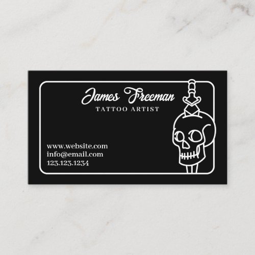 Dark White and Black Skull Knife Tattoo Artist Business Card