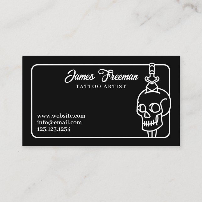 Dark White and Black Skull Knife Tattoo Artist Business Card (Front)