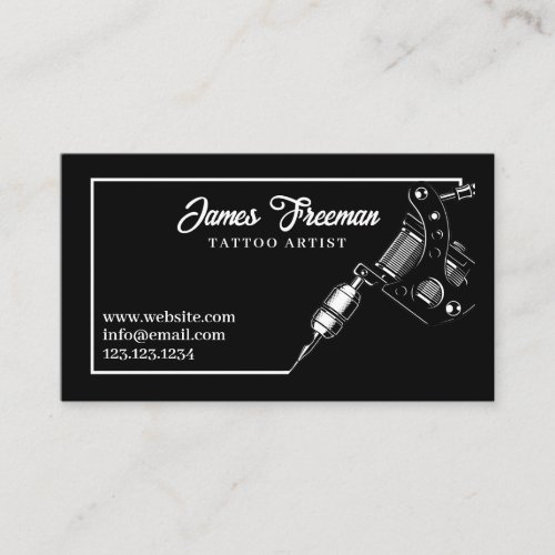 Dark White and Black Tattoo Machine Tattooist Business Card