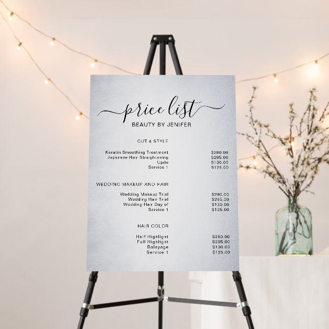 Dark White Simple Salon price list Foam Board (In Situ (Stand))