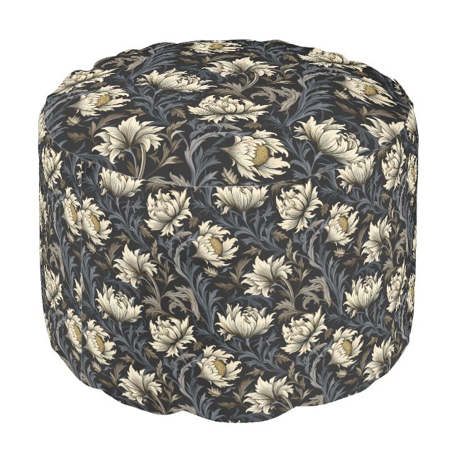 dark William Morris,Floral pattern,Arts and Crafts Pouf (Angled Back)