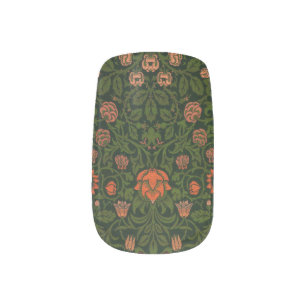 Dark William Morris Flower Pattern Minx Nail Art