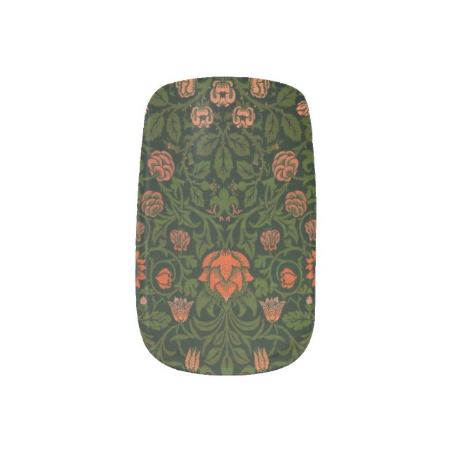 Dark William Morris Flower Pattern Minx Nail Art (Right Thumb)