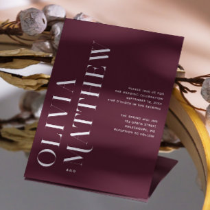 Dark Wine Elegant Modern Wedding Photo + QR Code Invitation